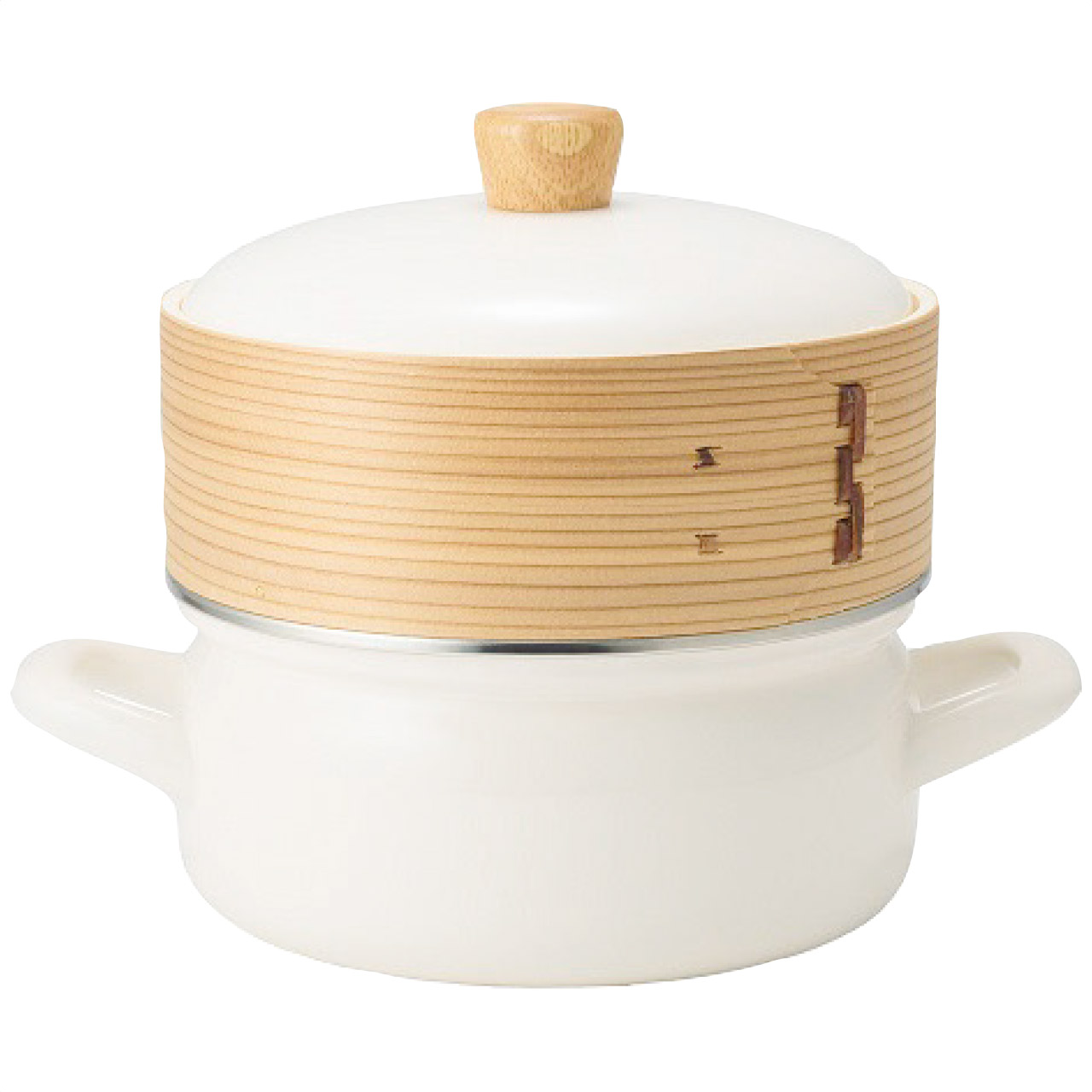 セイロ付ホーロー鍋18cm(ホワイト)