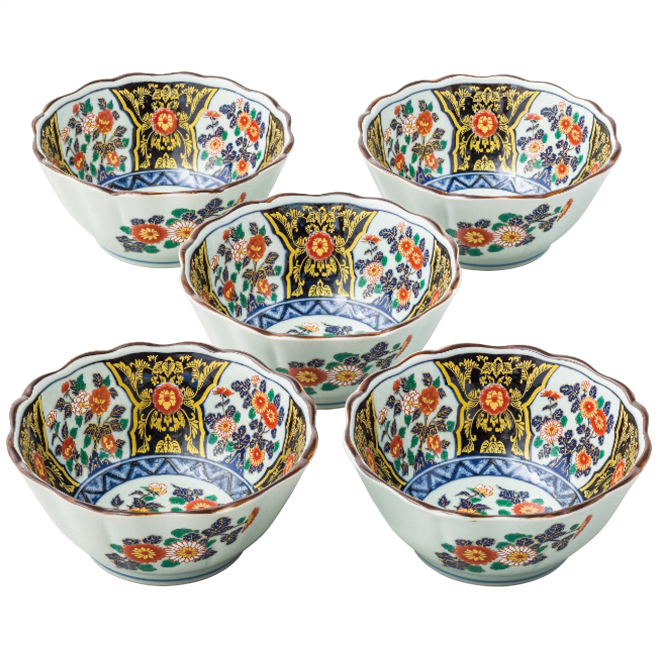 染錦金彩紋 八角小鉢揃