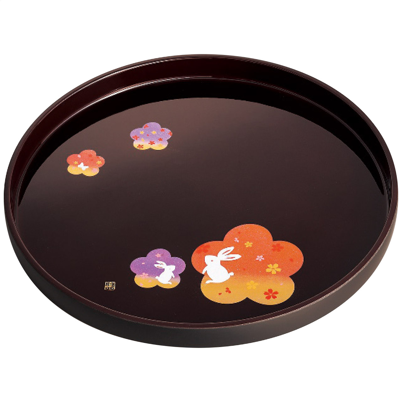 宴うさぎ 溜塗丸盆(尺丸)