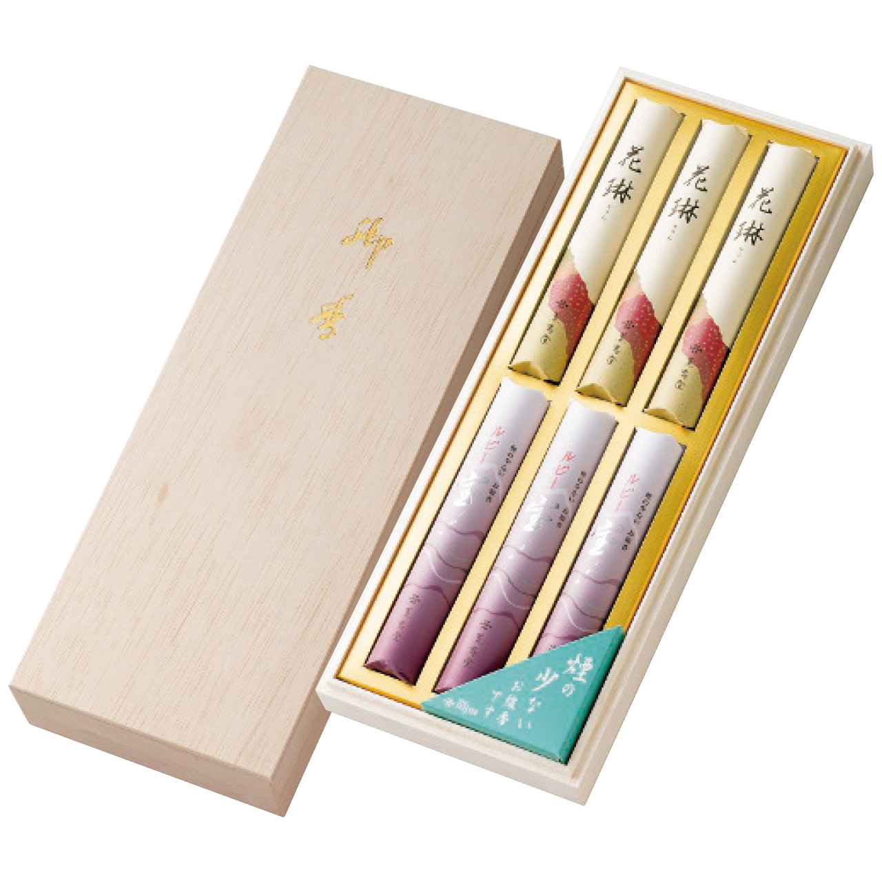 花琳・ルビー宝 線香アソート木箱短寸6束