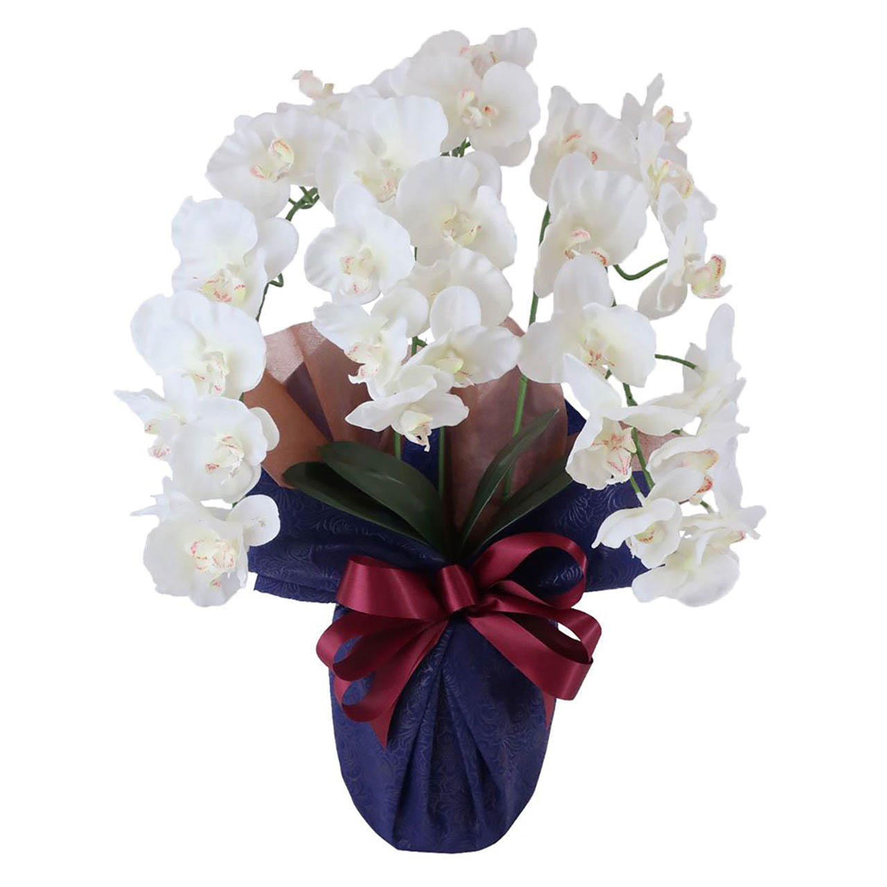 母の日 アーティフィシャルフラワー大輪　胡蝶蘭３本立ち　ホワイトイエロー