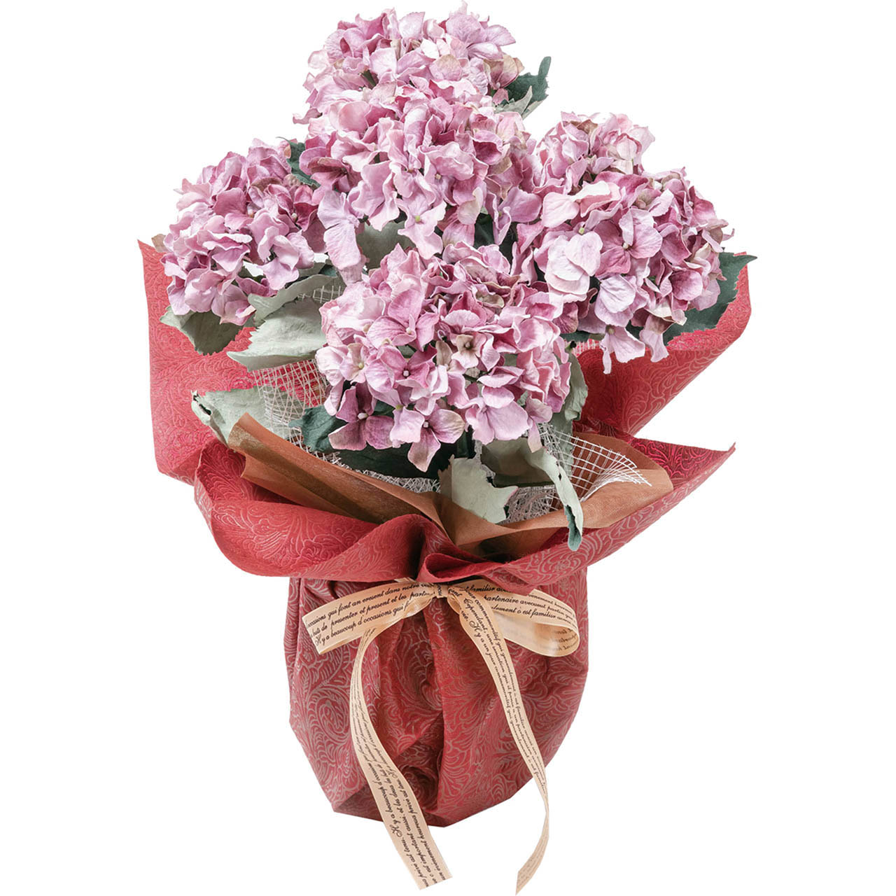 母の日 アーティフィシャルフラワー紫陽花5本立ち　パープル