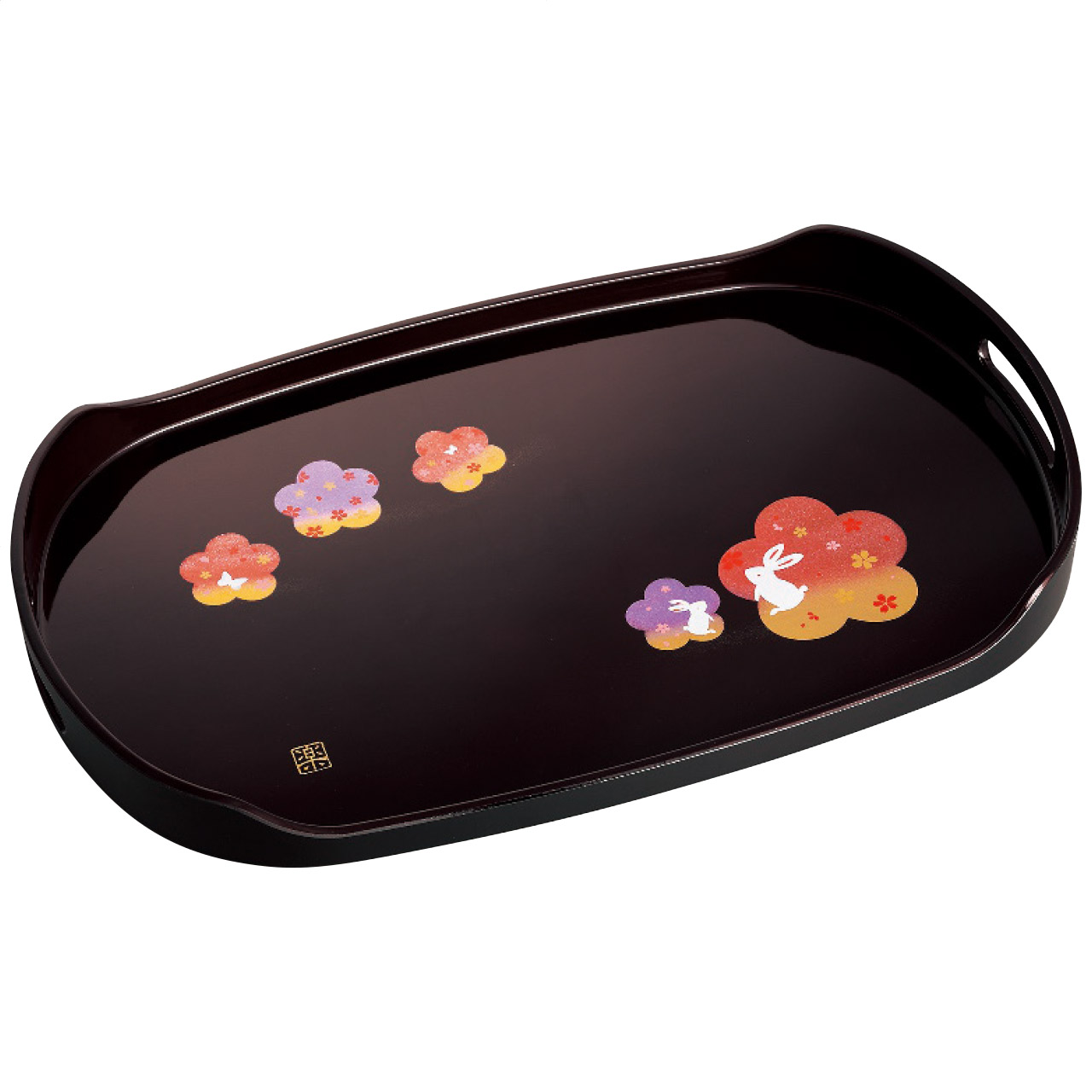 宴うさぎ 溜塗長手盆(尺五)
