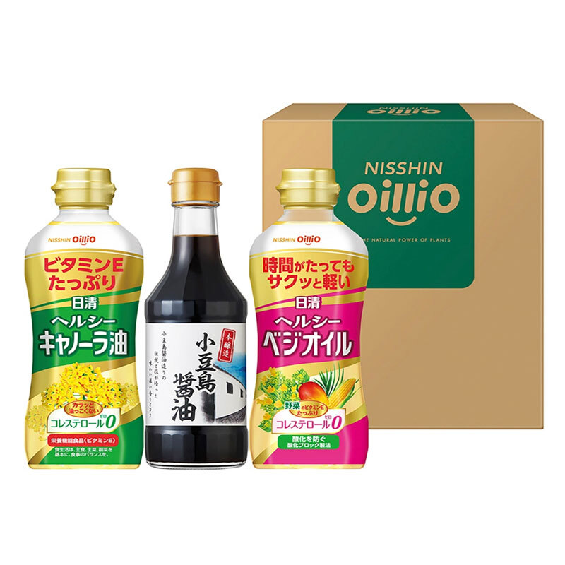 定価1,500円　日清ヘルシーオイル＆小豆島醤油ギフト　※賞味期限：2025年12月